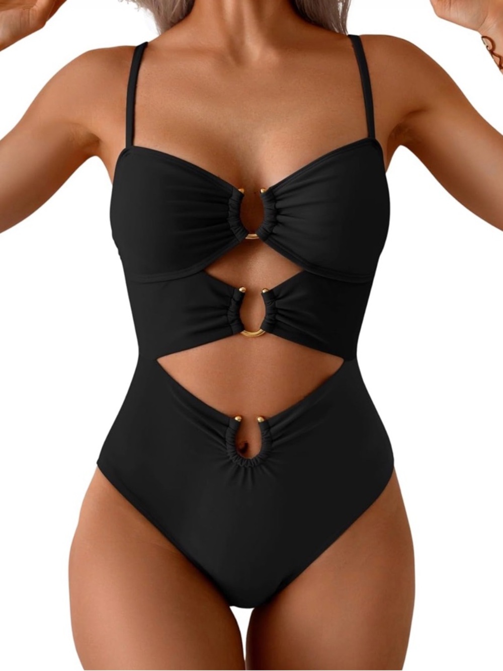 Black O-Ring Cutout One-Piece Swimsuit - Unbranded
